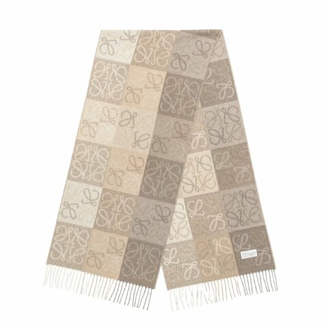 【LOEWE 羅威】Anagram 羊毛與羊絨混紡 圍巾 白/淺褐