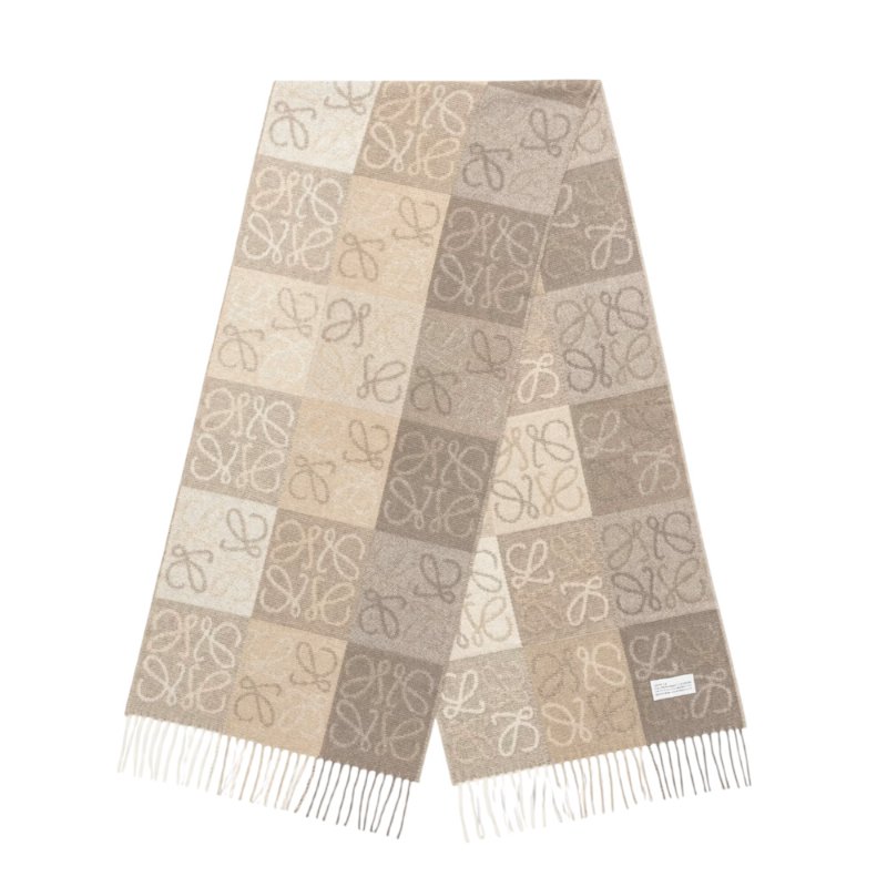 【LOEWE 羅威】Anagram 羊毛與羊絨混紡 圍巾 白/淺褐-0