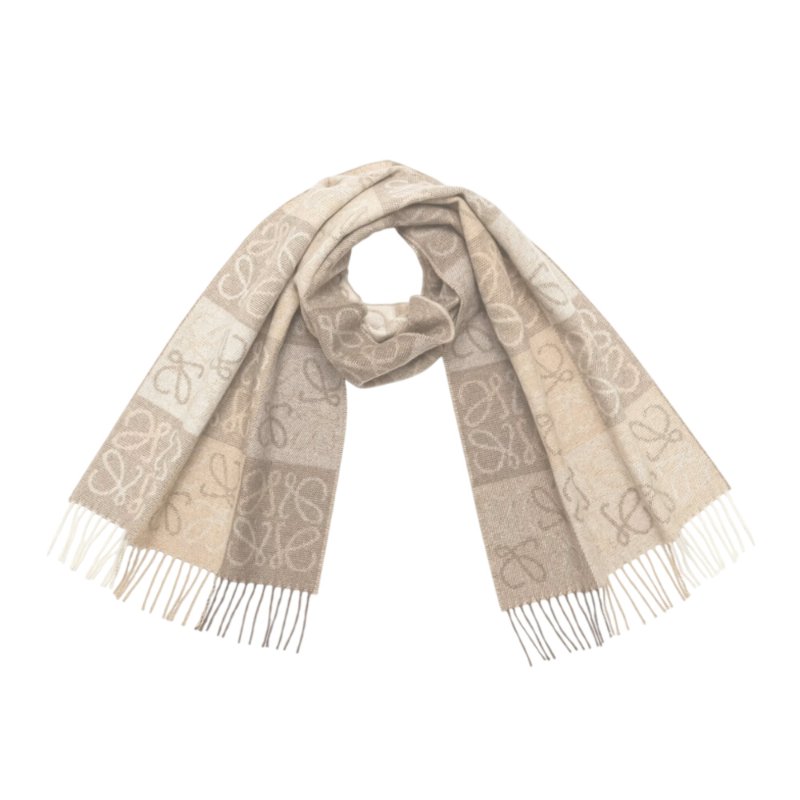 【LOEWE 羅威】Anagram 羊毛與羊絨混紡 圍巾 白/淺褐-2