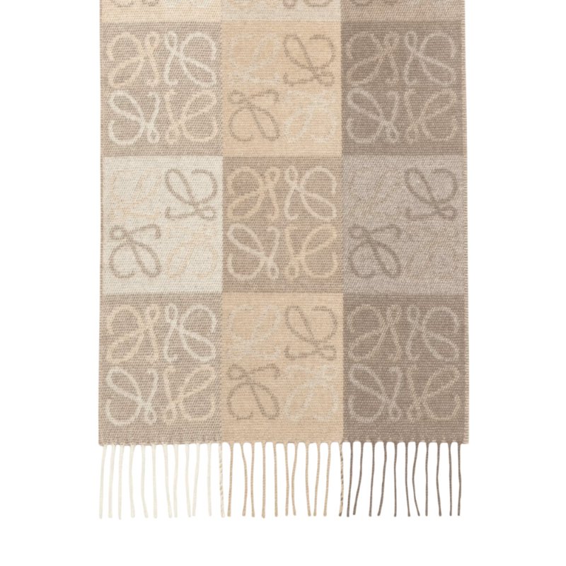 【LOEWE 羅威】Anagram 羊毛與羊絨混紡 圍巾 白/淺褐-4