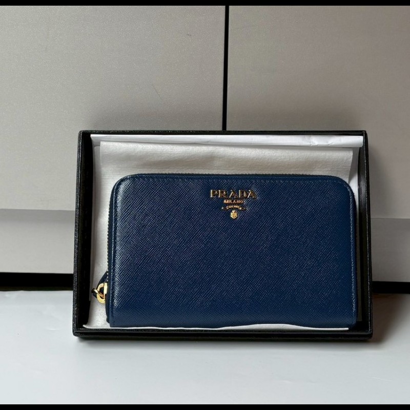 Prada 藍色皮革拉鍊中夾-0