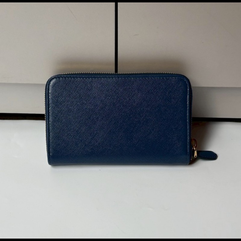 Prada 藍色皮革拉鍊中夾-1