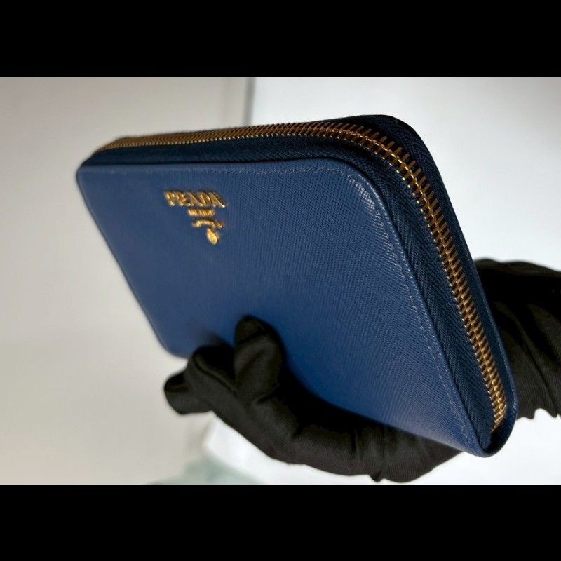 Prada 藍色皮革拉鍊中夾-2