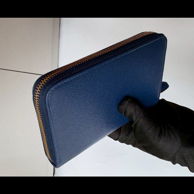 Prada 藍色皮革拉鍊中夾-3