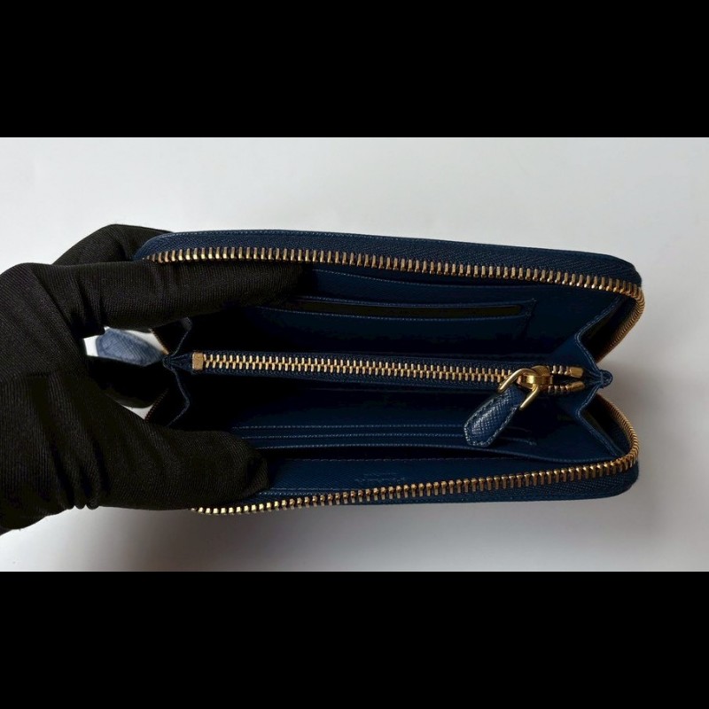 Prada 藍色皮革拉鍊中夾-10