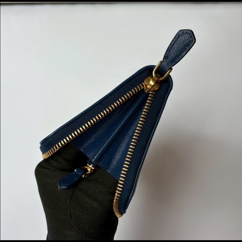 Prada 藍色皮革拉鍊中夾-11