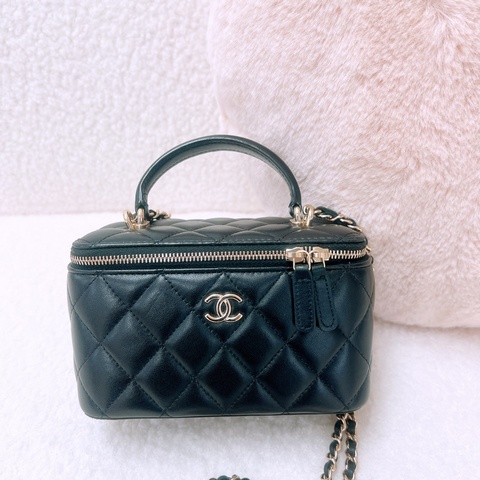 Chanel 黑金手柄鏈條長盒子/化妝包