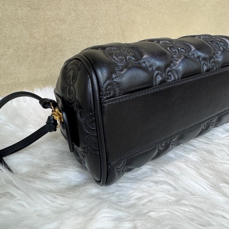 Gucci 黑金牛皮波士頓包 雙背帶 近全新-5