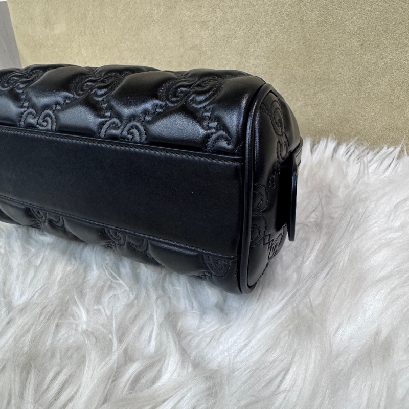 Gucci 黑金牛皮波士頓包 雙背帶 近全新-6