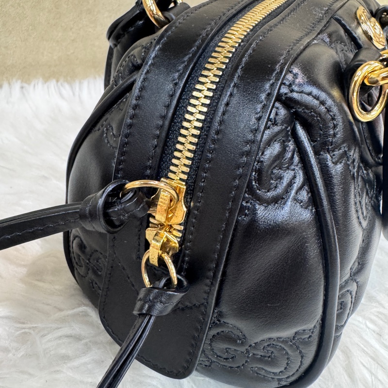 Gucci 黑金牛皮波士頓包 雙背帶 近全新-9