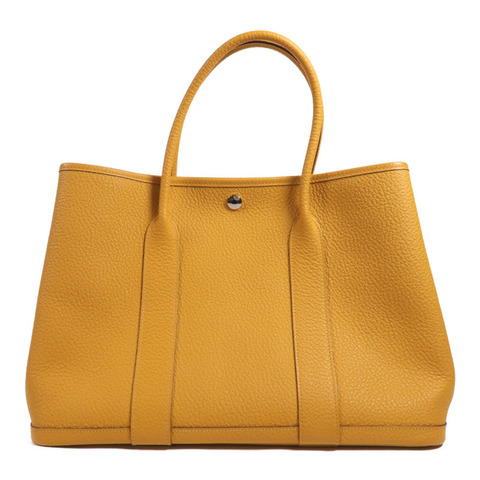 HERMES Country皮革Garden Party PM銀扣手挽袋Jaune Ambre