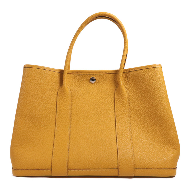 HERMES Country皮革Garden Party PM銀扣手挽袋Jaune Ambre-0