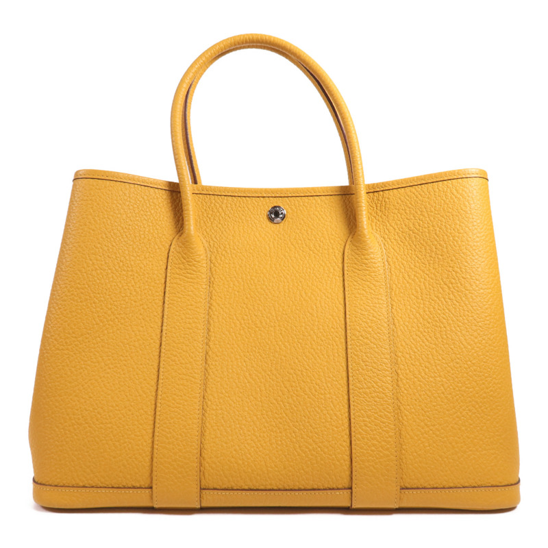 HERMES Country皮革Garden Party PM銀扣手挽袋Jaune Ambre-1