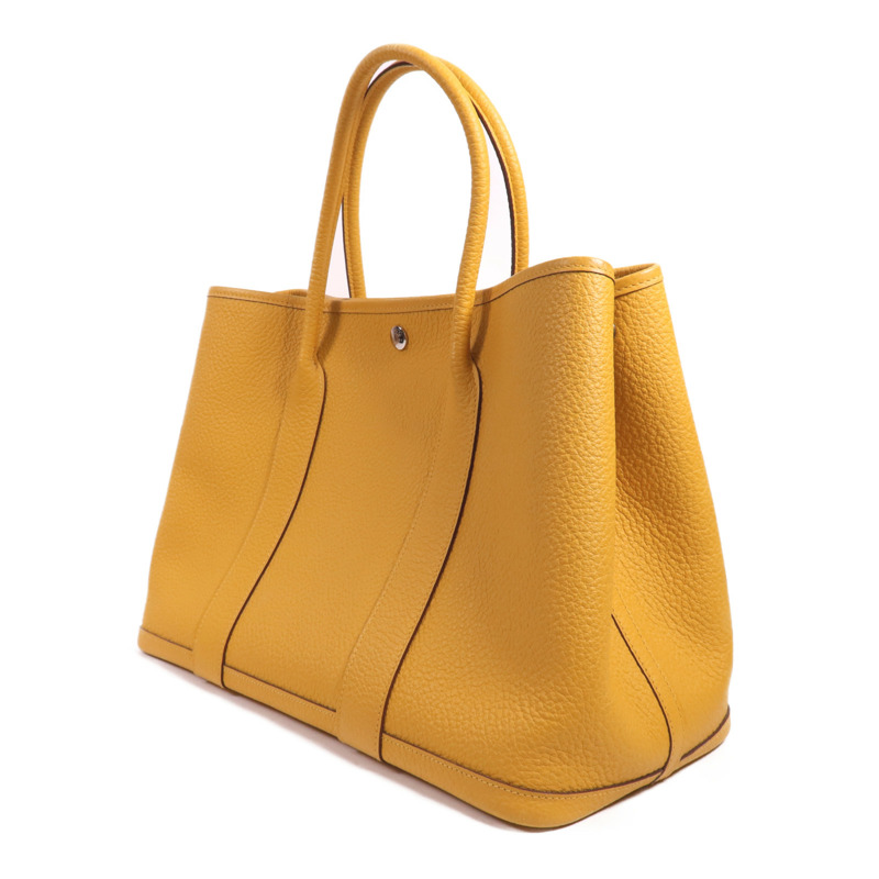 HERMES Country皮革Garden Party PM銀扣手挽袋Jaune Ambre-2