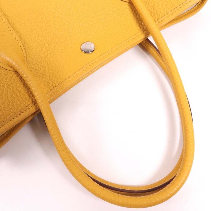 HERMES Country皮革Garden Party PM銀扣手挽袋Jaune Ambre-4