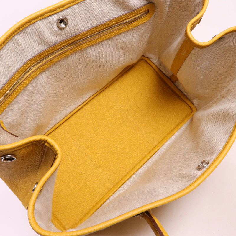 HERMES Country皮革Garden Party PM銀扣手挽袋Jaune Ambre-10