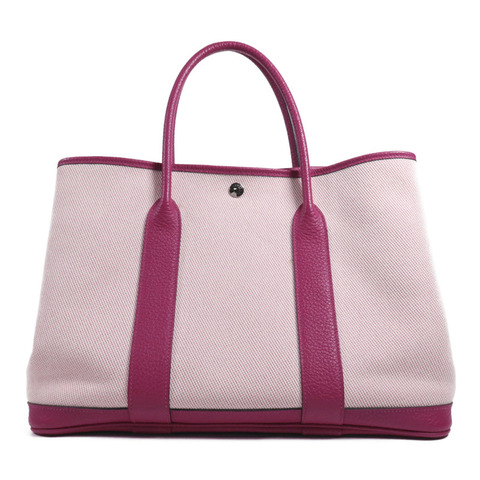 HERMES 帆布/皮革Garden Party PM銀扣手挽袋Rose Pourpre
