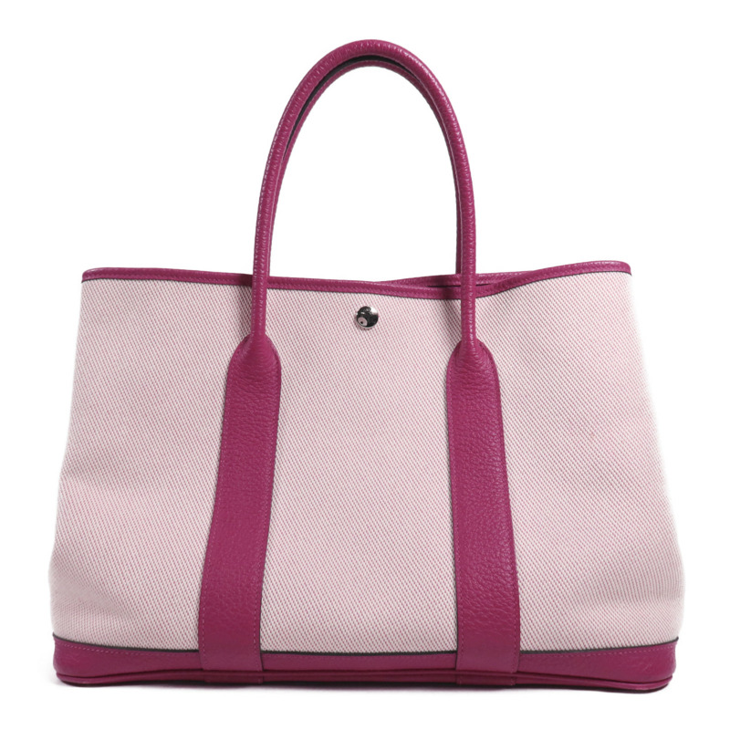 HERMES 帆布/皮革Garden Party PM銀扣手挽袋Rose Pourpre-1