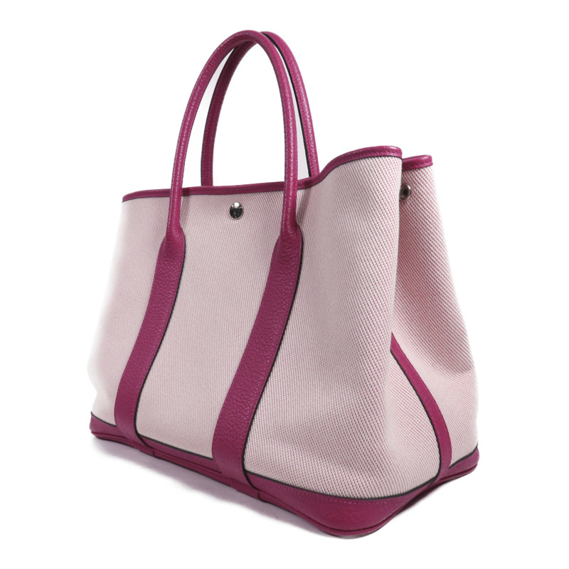 HERMES 帆布/皮革Garden Party PM銀扣手挽袋Rose Pourpre-2