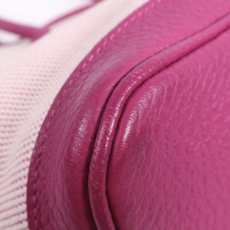 HERMES 帆布/皮革Garden Party PM銀扣手挽袋Rose Pourpre-6