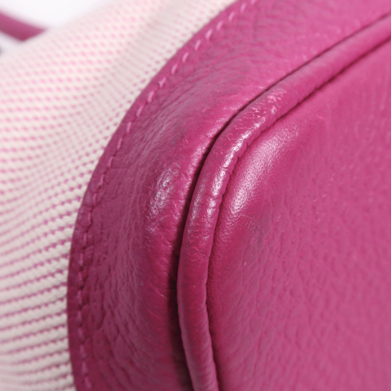 HERMES 帆布/皮革Garden Party PM銀扣手挽袋Rose Pourpre-8