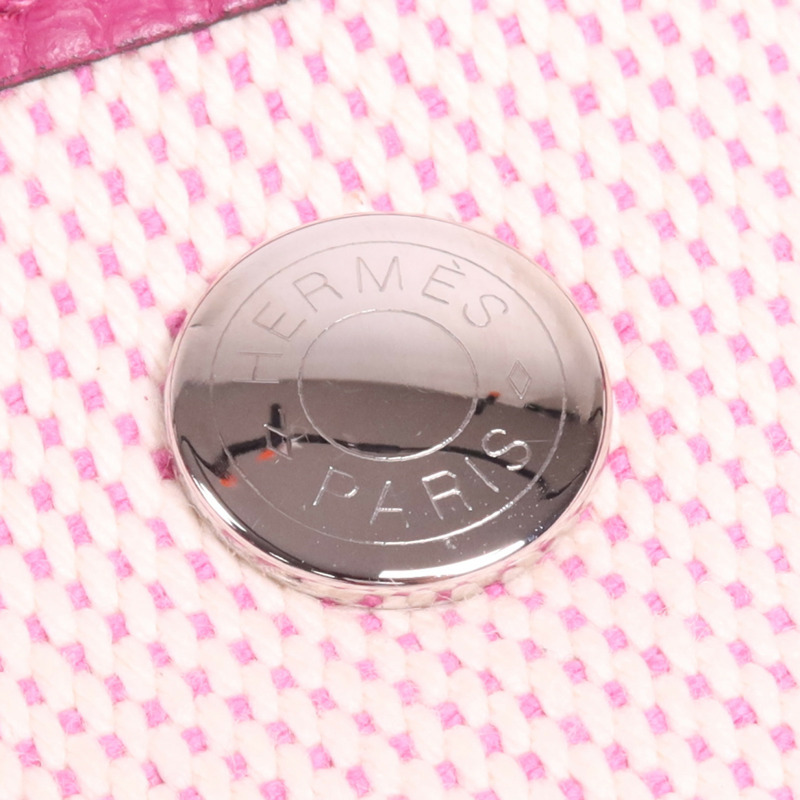 HERMES 帆布/皮革Garden Party PM銀扣手挽袋Rose Pourpre-12