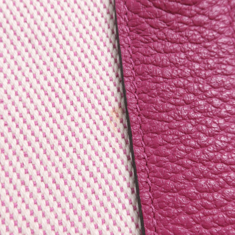 HERMES 帆布/皮革Garden Party PM銀扣手挽袋Rose Pourpre-13