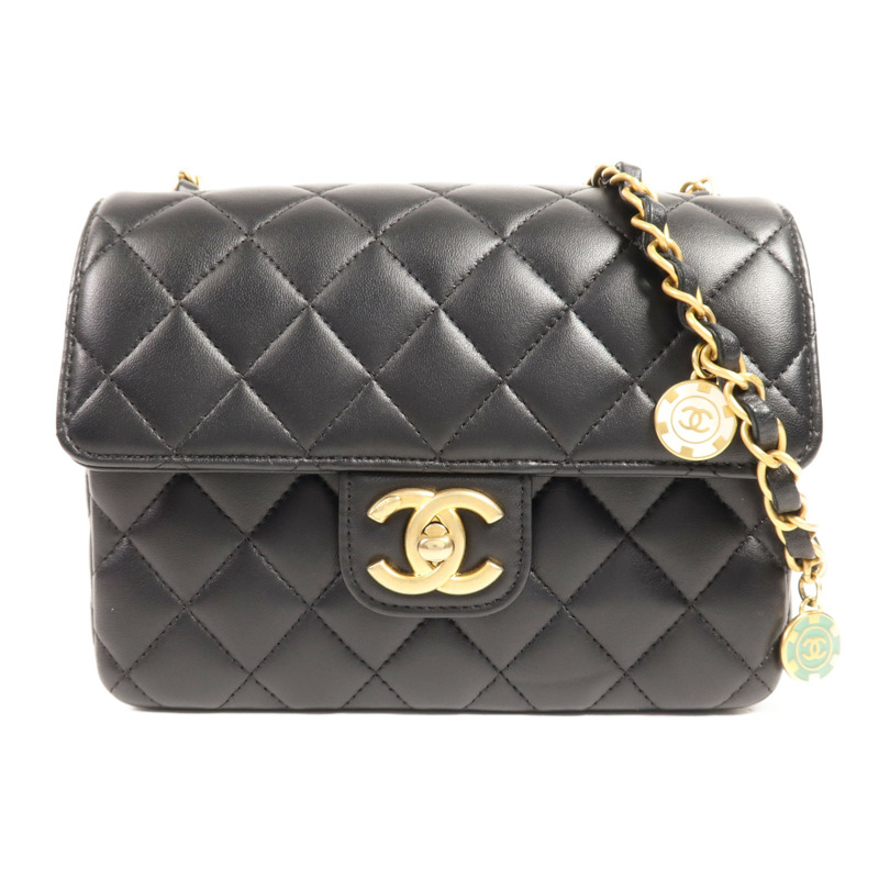 CHANEL 羊皮皮革Chain Shoulder金扣鏈帶肩背袋-0