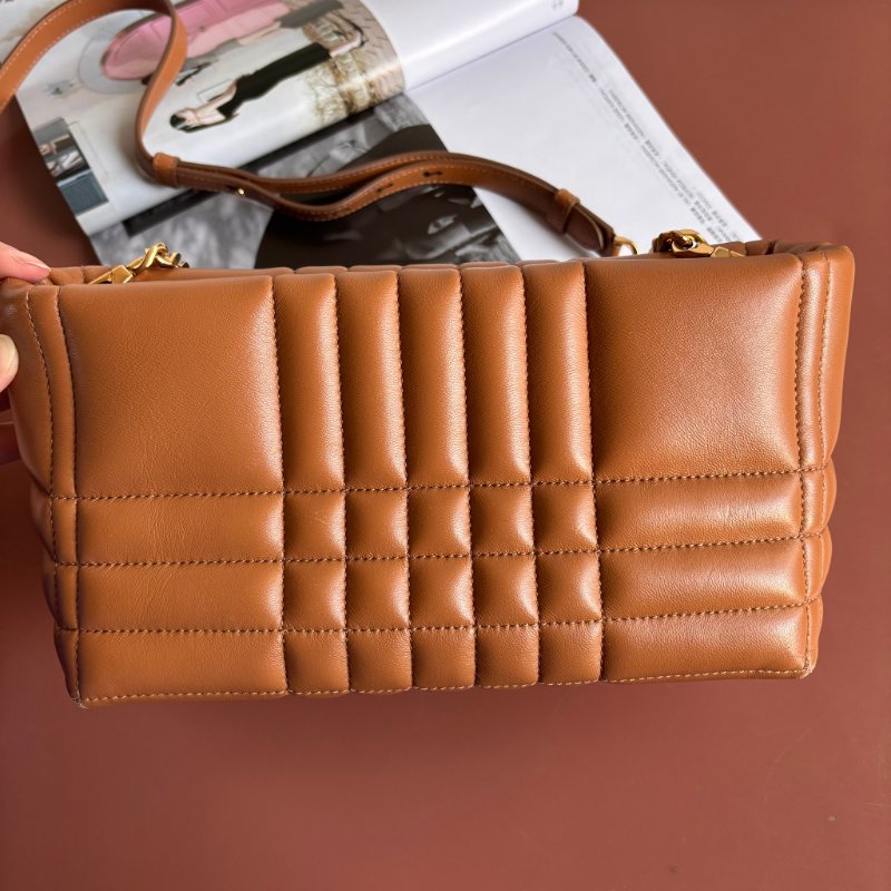 ::BURBERRY:: LOLA 金屬TB LOGO絎縫格紋小羊皮拉鍊方包斜背包(咖)-2