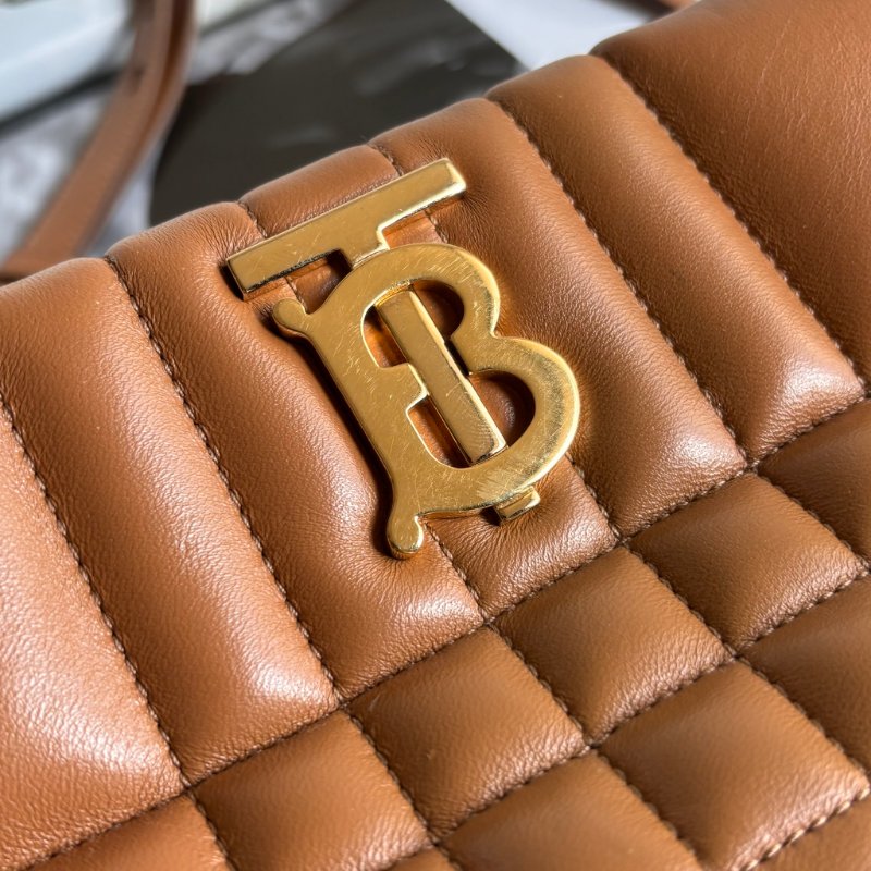 ::BURBERRY:: LOLA 金屬TB LOGO絎縫格紋小羊皮拉鍊方包斜背包(咖)-19