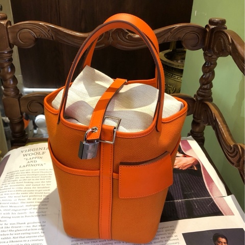 爱马仕 | 橘色Picotin 18 Cargo帆布拼皮菜篮子 B刻手提包