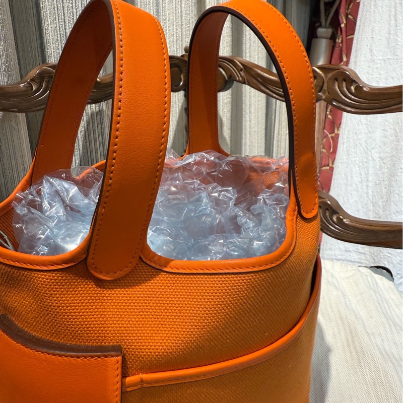 爱马仕 | 橘色Picotin 18 Cargo帆布拼皮菜篮子 B刻手提包-4