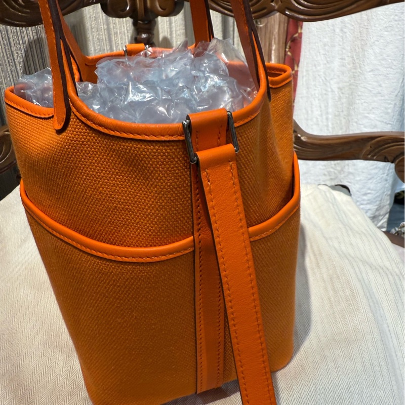 爱马仕 | 橘色Picotin 18 Cargo帆布拼皮菜篮子 B刻手提包-6