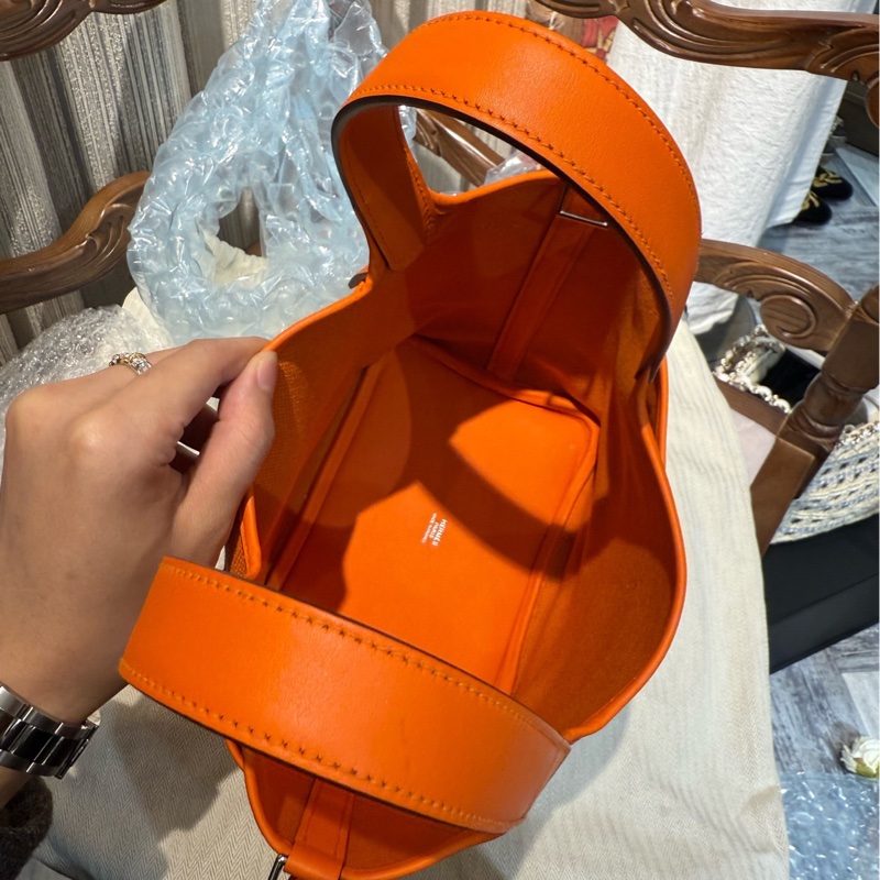 爱马仕 | 橘色Picotin 18 Cargo帆布拼皮菜篮子 B刻手提包-9