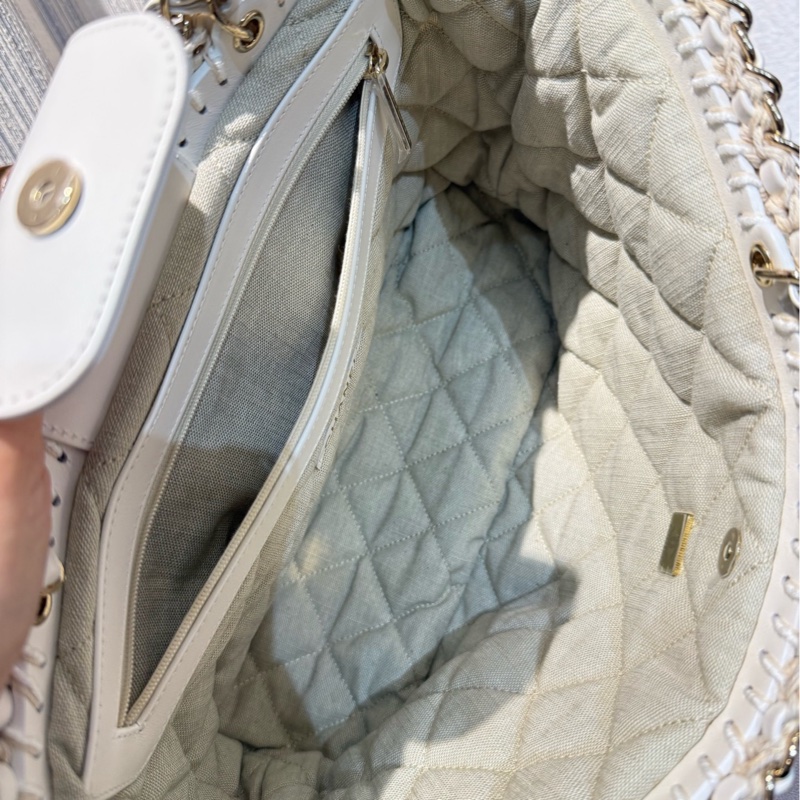 Chanel 香奈儿 蓝白黄钩花编织小号购物袋限量款-2