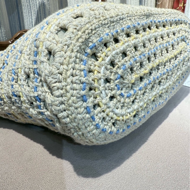 Chanel 香奈儿 蓝白黄钩花编织小号购物袋限量款-4