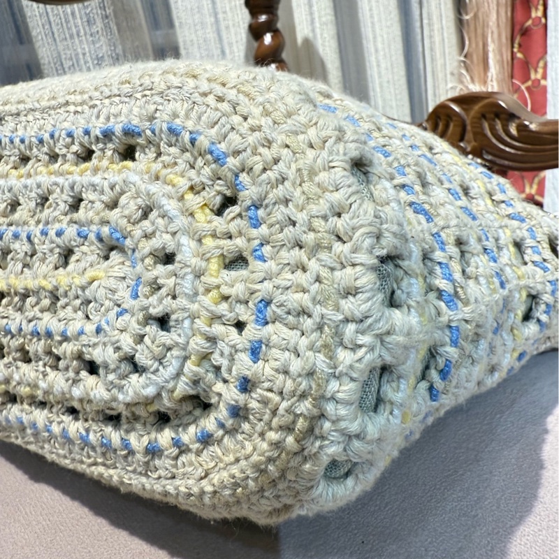 Chanel 香奈儿 蓝白黄钩花编织小号购物袋限量款-5