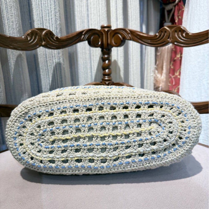 Chanel 香奈儿 蓝白黄钩花编织小号购物袋限量款-6