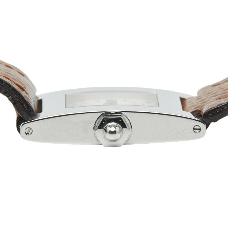 尚美 (Chaumet) 女士長方形石英腕錶,銀色錶盤,不鏽鋼錶殼搭配皮革錶帶-4