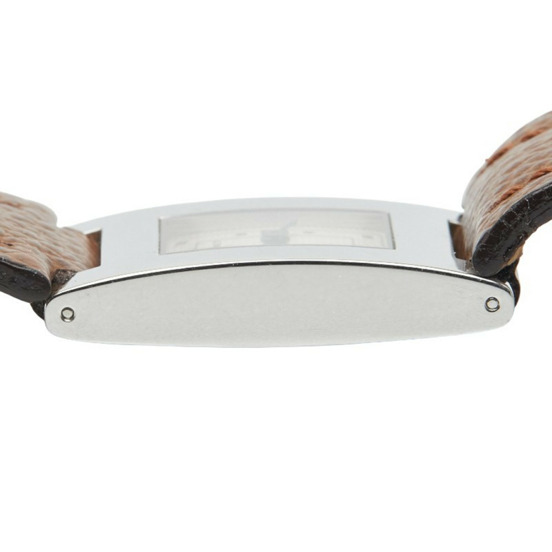 尚美 (Chaumet) 女士長方形石英腕錶,銀色錶盤,不鏽鋼錶殼搭配皮革錶帶-5