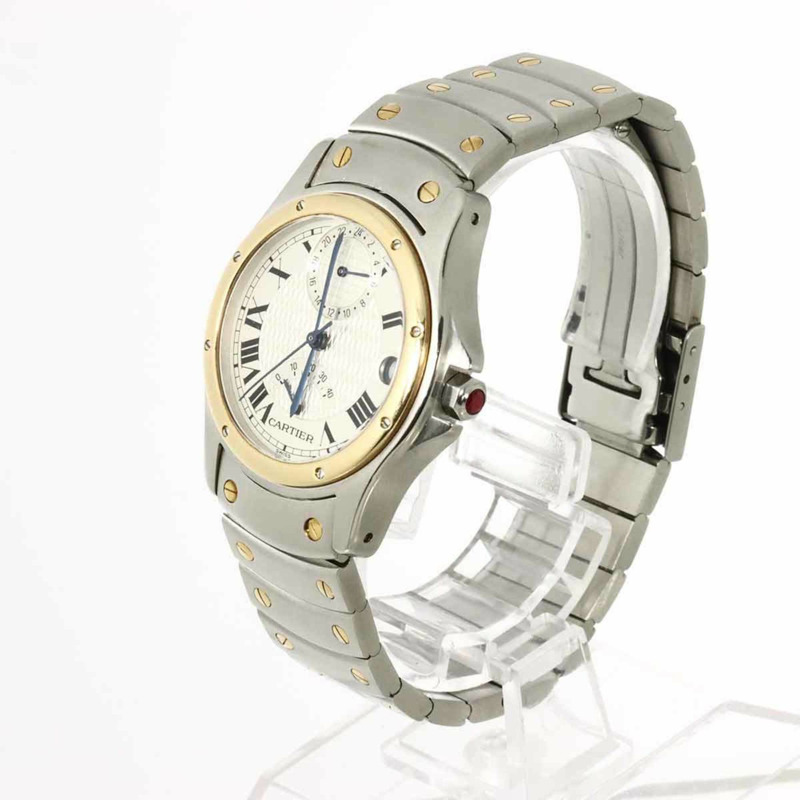 卡地亞山度士圓形GMT雙色腕錶W20038R3 150週年紀念款 男士銀/黃金自動腕錶-1