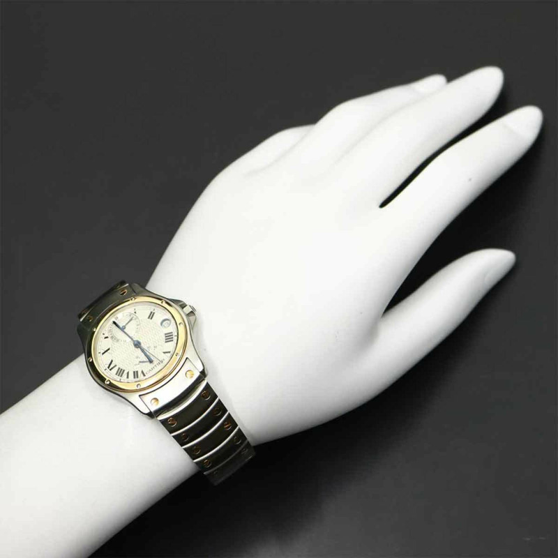 卡地亞山度士圓形GMT雙色腕錶W20038R3 150週年紀念款 男士銀/黃金自動腕錶-2