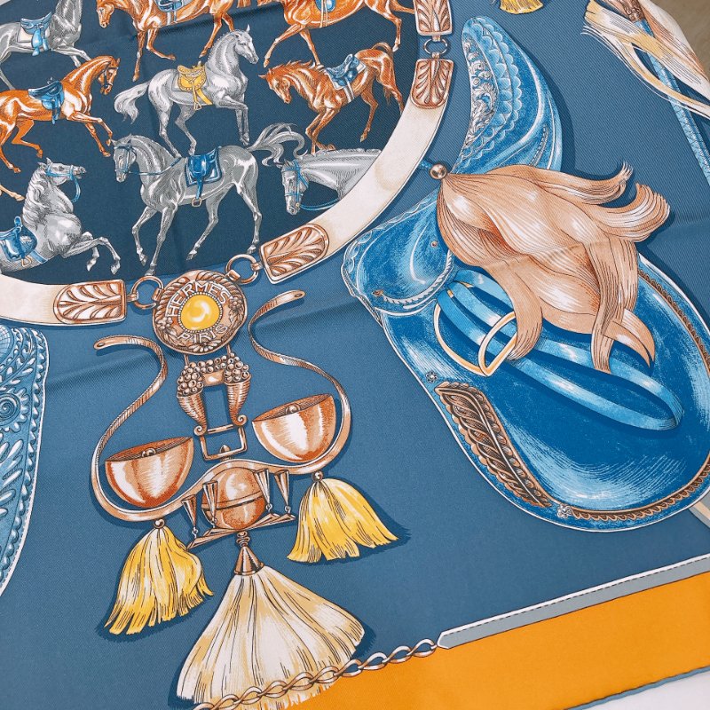 TW4552 Hermes 愛馬仕 方巾 Caval Cades Scarf 90 x 90cm Silk-4