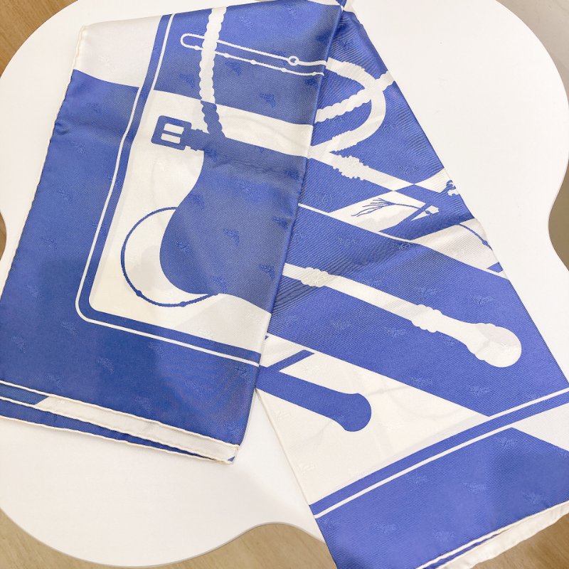 TW4553 Hermes 愛馬仕 方巾Clic Clac Scarf 90 x 90cm Slik Blue x White-1