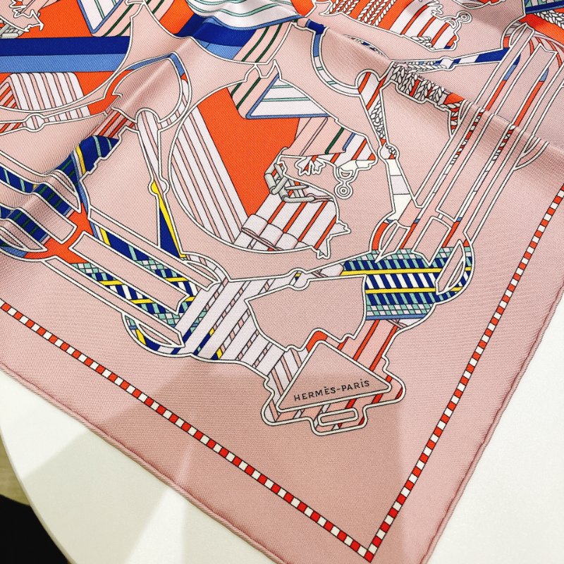 TW4554 Hermes 愛馬仕 方巾Tatersale En Zigzag Scarf 45 x 45cm Silk Pink-2