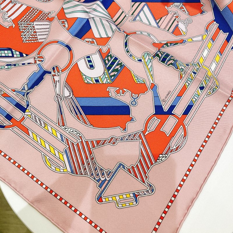 TW4554 Hermes 愛馬仕 方巾Tatersale En Zigzag Scarf 45 x 45cm Silk Pink-4