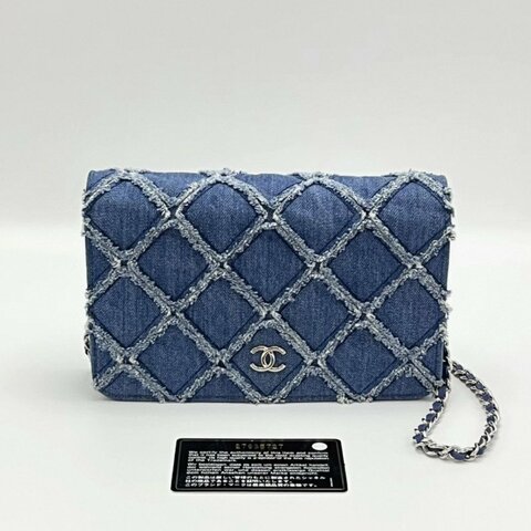CHANEL 丹寧牛仔woc外縫線單肩斜挎鏈條 19*13*4 98新配件保卡塵袋