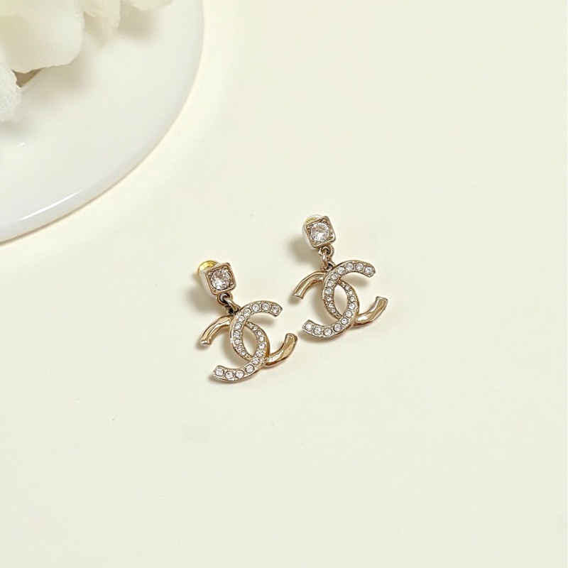莉亞精品♡Chanel 24P 金色鑽垂吊耳環 全新-0