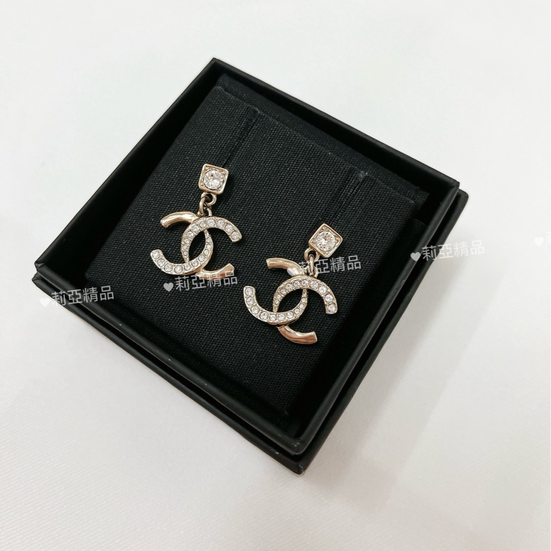 莉亞精品♡Chanel 24P 金色鑽垂吊耳環 全新-2