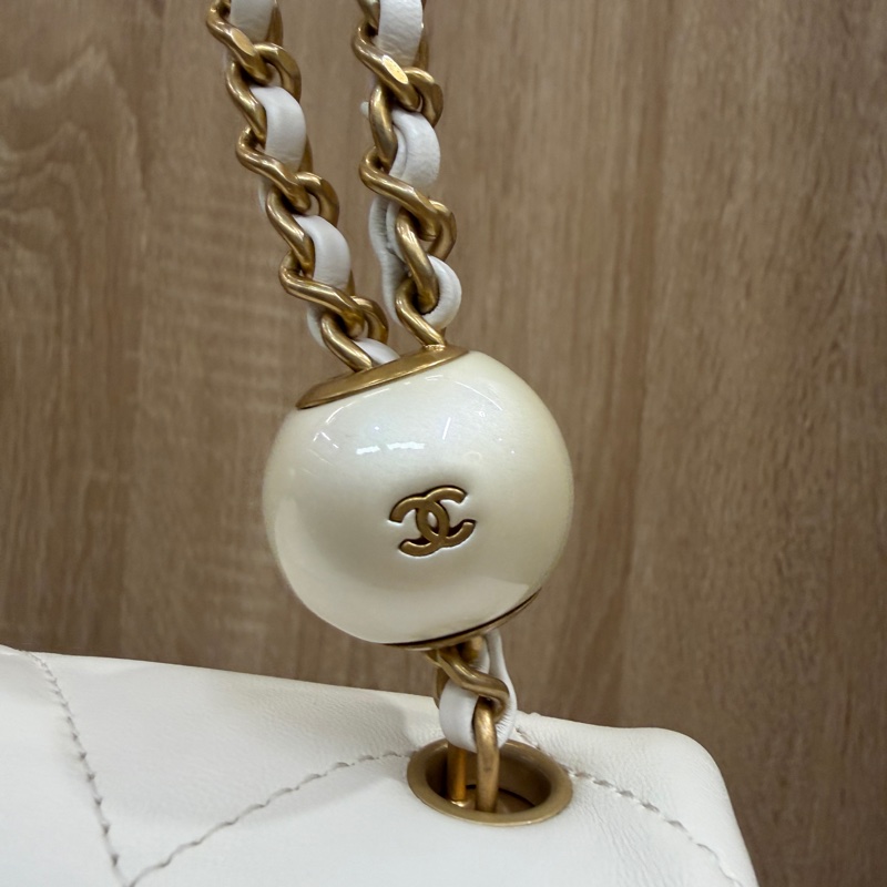 Chanel 白羊皮霧金釦珍珠湯圓20cm斜背包AS4861-13